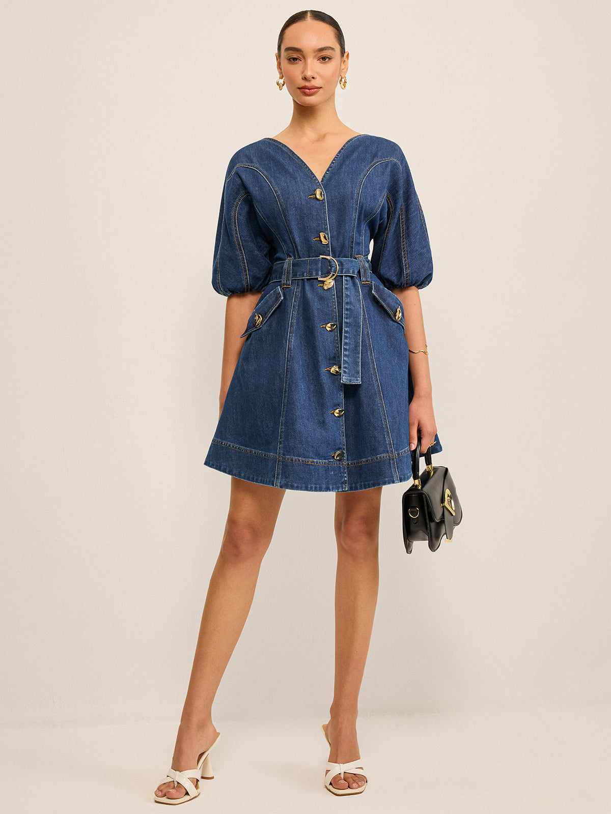 Pocketed Belted Denim Dress