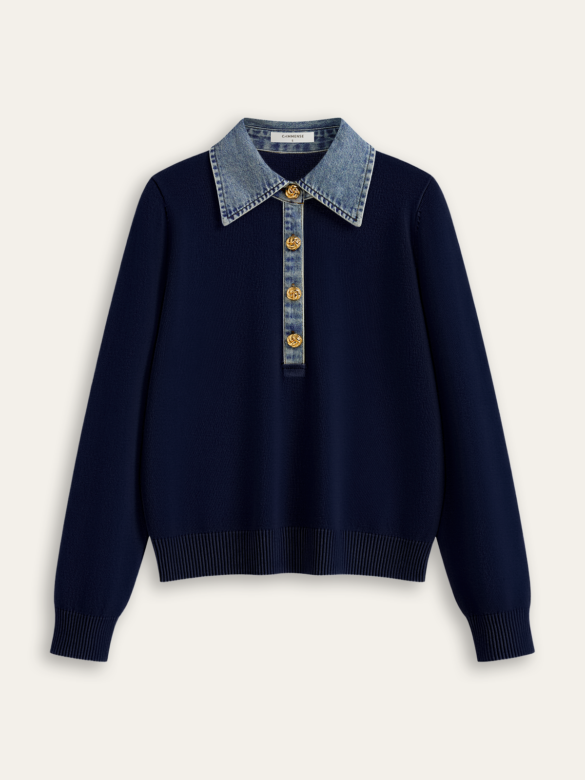 Denim Collar Wool Blend Knit Top