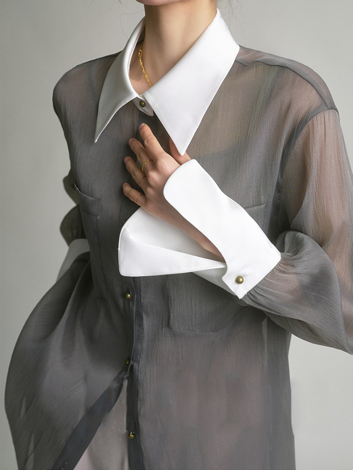 Semi-Sheer Leisure See Through Shirt With Cami Top