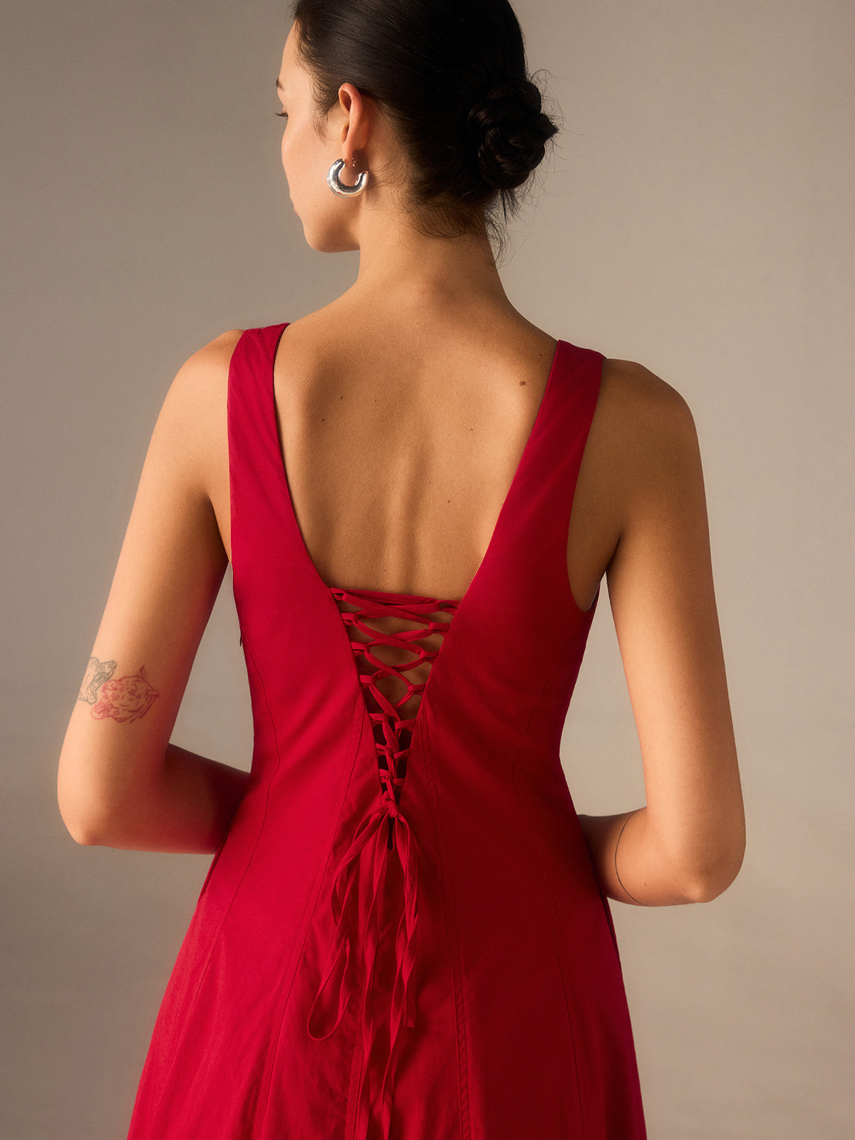 Cotton Maxi Dress with Lace-Up Back