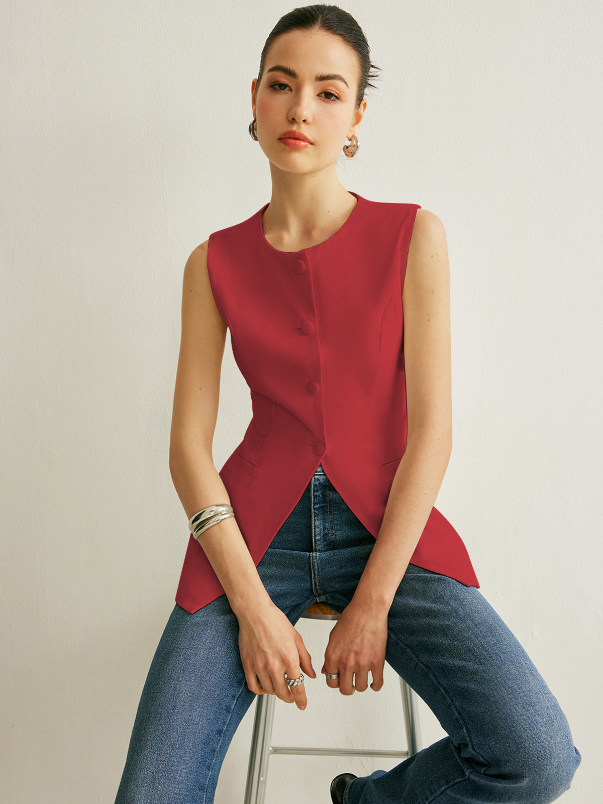 Button Detail Sleeveless Vest