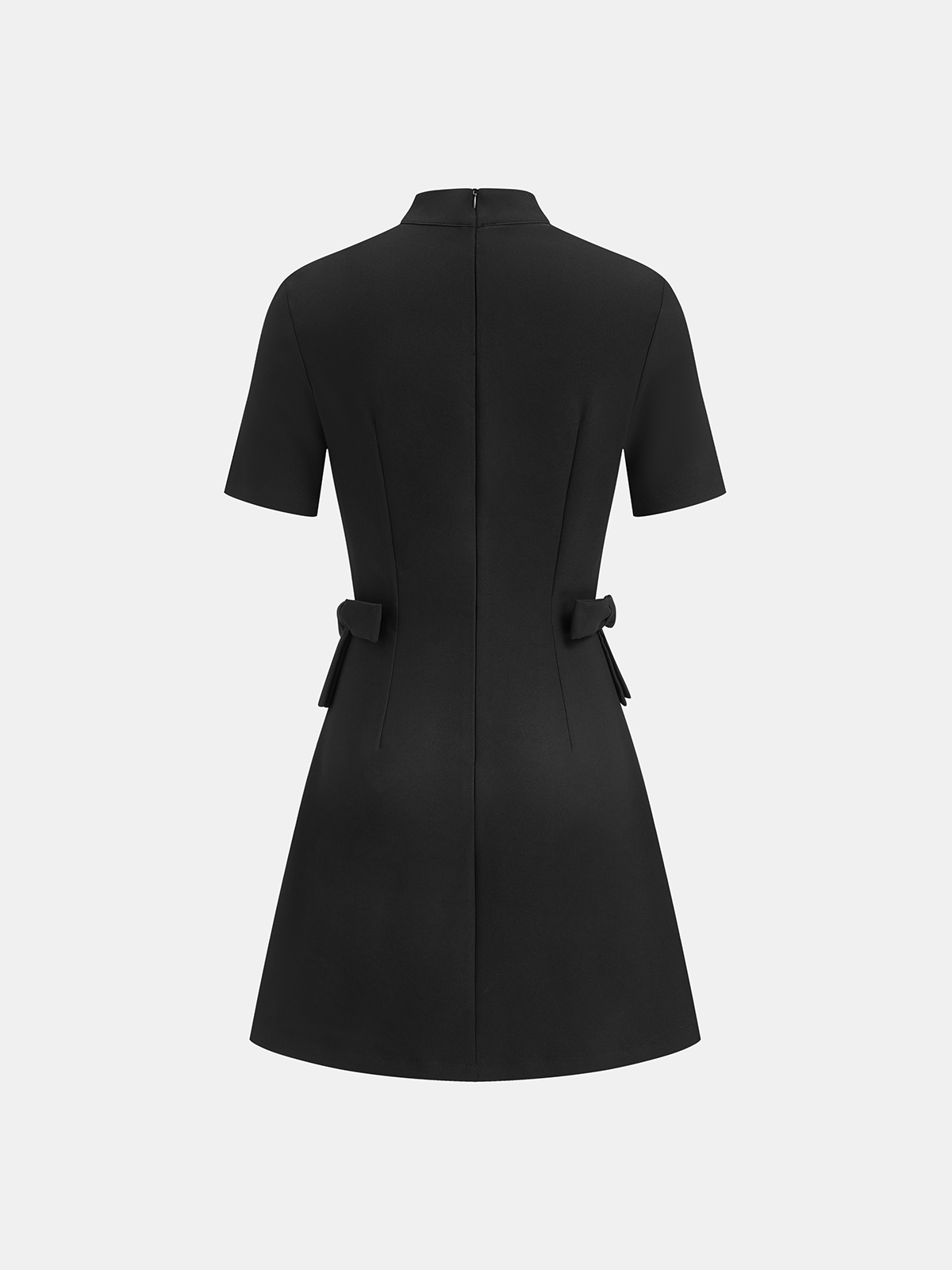 Bow Cut-Out Stand Collar Short Sleeve Dress