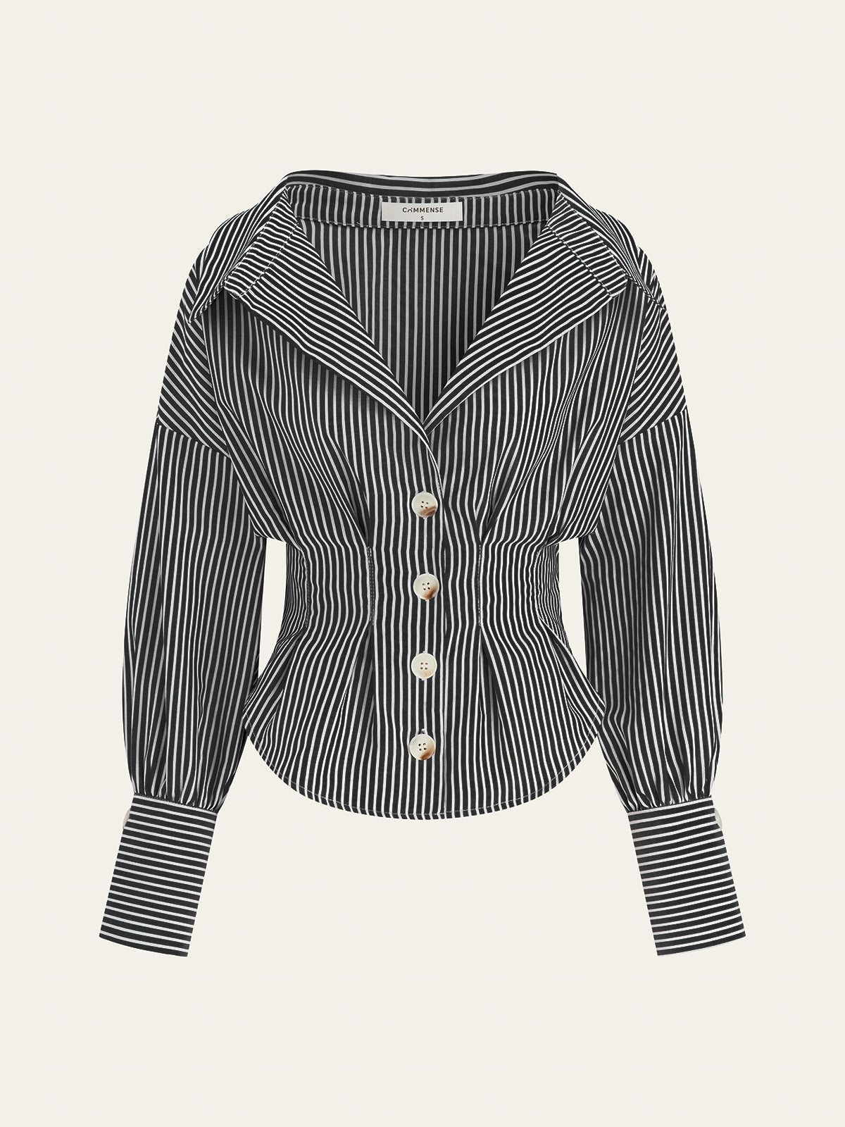Striped Collared Shirt with Waist-Cinching Design