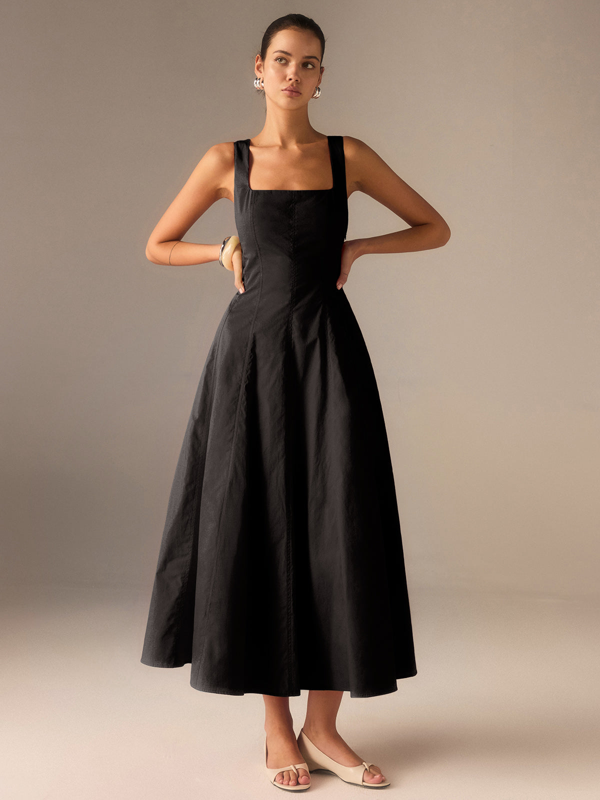 Cotton Maxi Dress with Lace-Up Back