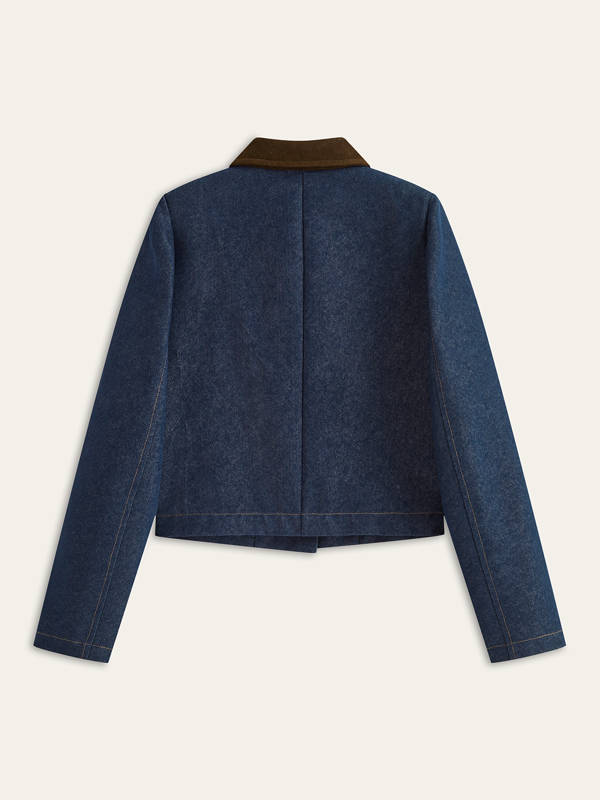 Metal Button Suede Collar Denim Jacket