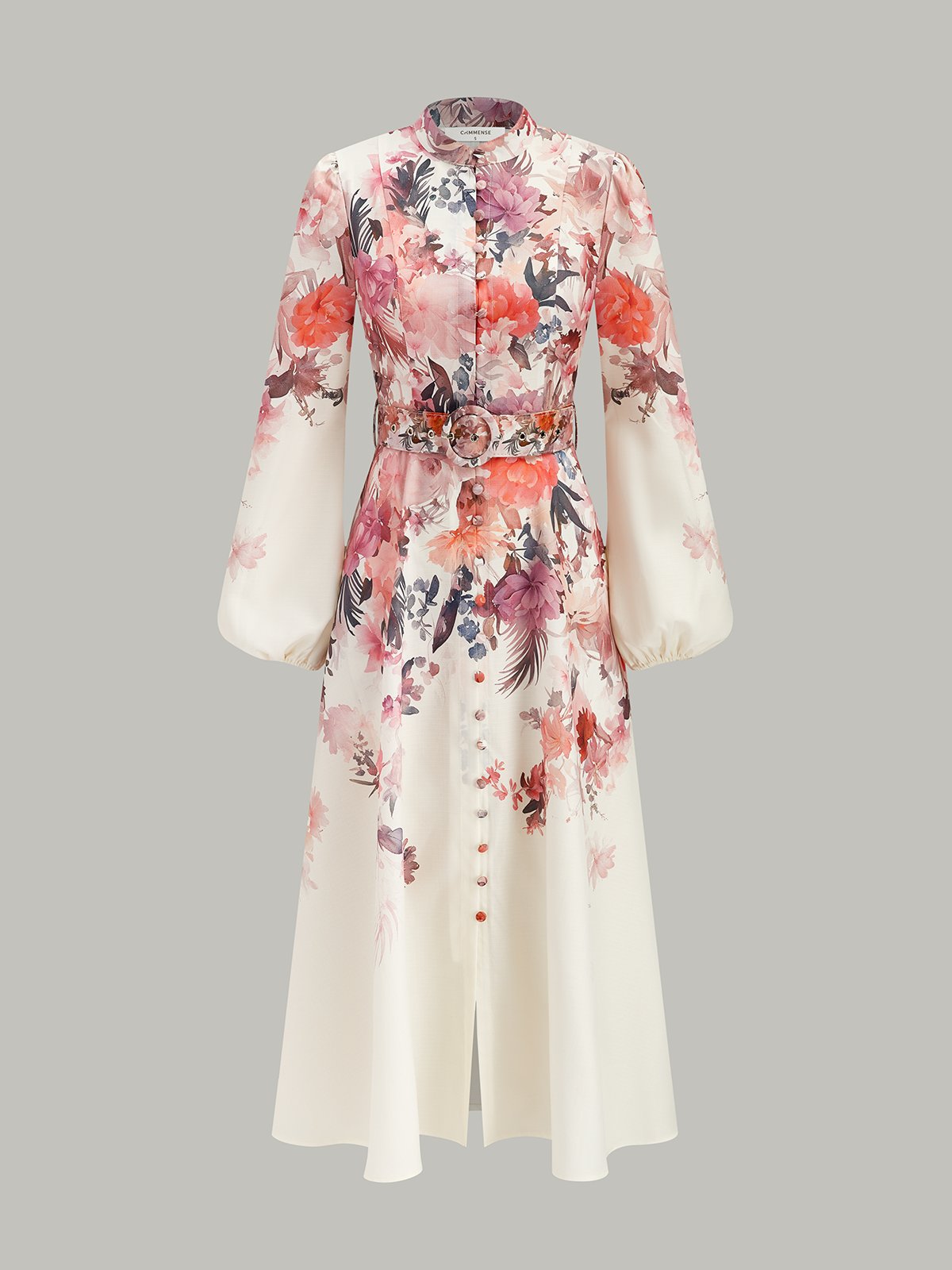 Belted Balloon Sleeve Floral Dress