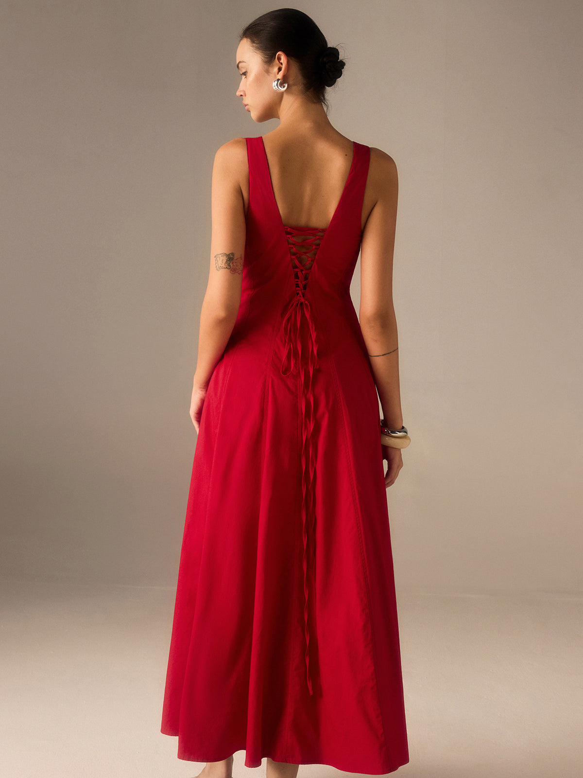 Cotton Maxi Dress with Lace-Up Back
