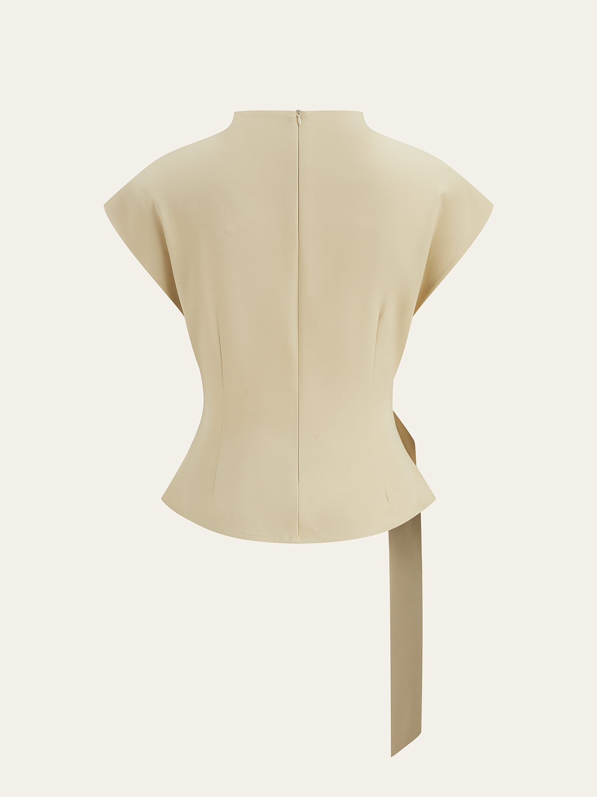 Belted Mock Neck Short-Sleeve Blouse